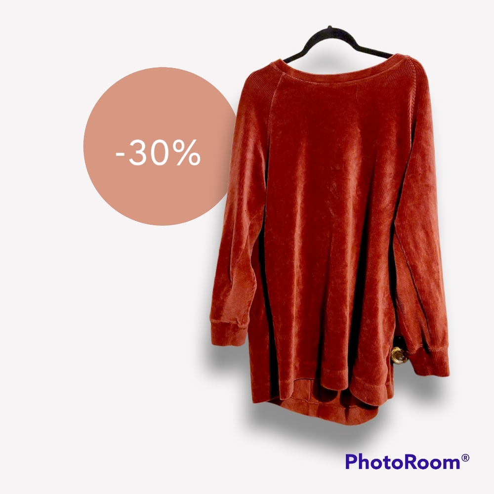 Soft Surroundings Orange Ribbed Velour Button Back Blouse Top 2x